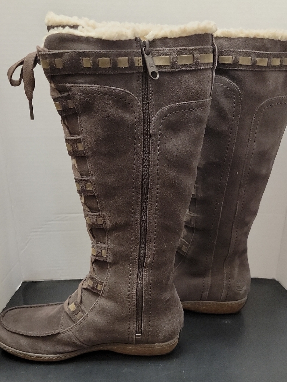 Timberland Earthkeepers Grandby Suede Tall Winter Boots w/ Faux Fur Lining - Picture 4 of 8